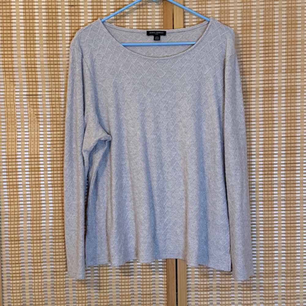 Mario Serrani Italy Womens XL Gray Textured Diamond Knit‎ Long Sleeve Scoop Neck